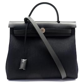 Hermès-NEUE HERMES HERBAG ZIP HANDTASCHE 31 RETURN HANDTASCHE AUS CANVAS-LEDER, KOMPLETTES SET, SCHWARZE HANDTASCHE-Schwarz