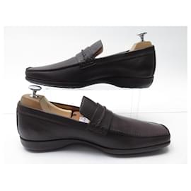 Louis Vuitton-CHAUSSURES LOUIS VUITTON MOCASSINS EN CUIR MARRON 7.5 41.5 LOAFERS SHOES-Marron