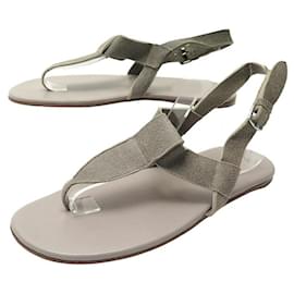 Hermès-HERMES SHOES GRAY LEATHER SANDALS 42 GRAY LEATHER SANDALS SHOES-Grey