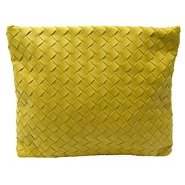 Bottega Veneta-NUOVA POCHETTE BOTTEGA VENETA 66728 BORSA A POCHETTE IN PELLE INTRECCIATO GIALLA-Giallo