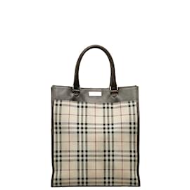 Burberry-House Check Canvas Tote Bag-Brown