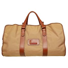 Lancel-Borsa da weekend Lancel in tela beige e pelle marrone chiaro, con manici superiori, bagaglio a mano grande da viaggio-Marrone