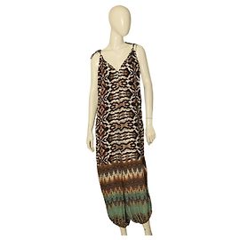 Camilla Ethnic Multicolor Print Sleeveless 100% Silk Beaded Jumpsuit Overall Multiple colors