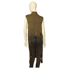 Opening Ceremony-Opening Ceremony Olive Green Wool Knit Gillet Vest Top Fringes Shorter Back M-Olive green