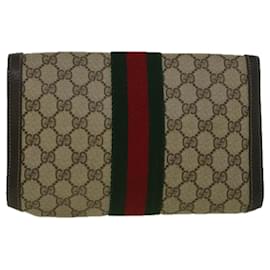 Gucci-GUCCI GG Canvas Web Sherry Line Clutch Bag PVC Leather Beige Green Auth 58678-Red,Beige,Green