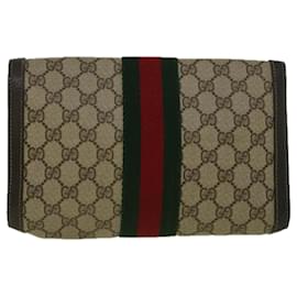 Gucci-GUCCI GG Canvas Web Sherry Line Bolso de embrague Cuero de PVC Beige Verde Auth 58678-Roja,Beige,Verde