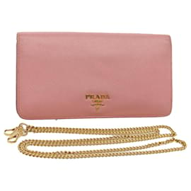 Prada-PRADA Chain Wallet Safiano leather Pink Auth ar10641b-Pink