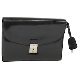 Gucci-GUCCI Clutch Bag Enamel Black 018 122 1940 Auth ti1276-Black