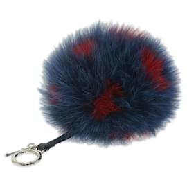 Fendi-FENDI Pom Pom Charm Fur Vermelho Marinho Autenticação2313-Vermelho,Azul marinho