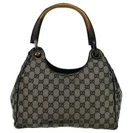 Gucci-GUCCI GG Canvas Hand Bag Wood Beige Black Auth 56623-Black,Beige