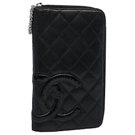 Chanel-CHANEL Cambon Line Long Wallet Leather Black CC Auth bs9754-Black