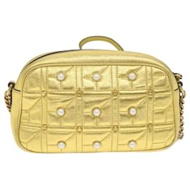 Gucci-GUCCI GG Marmont Quilted Shoulder Bag Leather Gold Tone 447632 Auth ar10683-Other