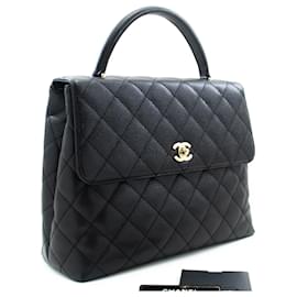 Chanel-CHANEL Bolso de mano de caviar Bolso con asa superior Kelly Black Flap Leather Gold-Negro