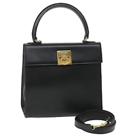 Céline-CELINE Hand Bag Leather 2way Black Auth hk901-Black