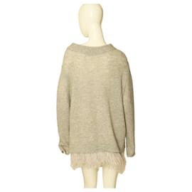 Riani-Riani Gray Wool Knit w. Ostrich Feathers Sweater Top size 44 EUR-Grey