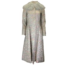 Autre Marque-Pelush Pink / Silver Metallic Fur Collar Floral Brocade Coat-Multiple colors