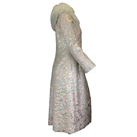Autre Marque-Pelush Rosa / Abrigo de brocado floral con cuello de piel metalizado plateado-Multicolor