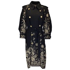 HIGH Black Embroidered lined Breasted Wool Trench Coat Black