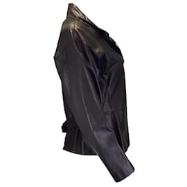 Giorgio Armani-Giorgio Armani Black Bow Detail Moto Zip Leather Jacket-Black
