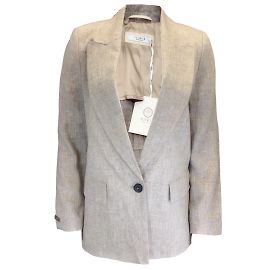 Peserico Beige / Silberner Monili-Einknopf-Leinenblazer mit Perlendetail Beige