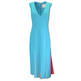 Carolina Herrera-Carolina Herrera Turquoise Multi Sleeveless V-Neck Crepe Midi Dress-Blue