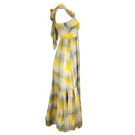 Autre Marque-Silvia Tcherassi Robe midi en soie imprimée multicolore Brownea jaune-Jaune