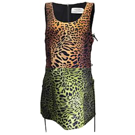 Prabal Gurung-Prabal Gurung Camel / Black Leopard Printed Lace Up Side Sleeveless Jacquard Dress-Camel
