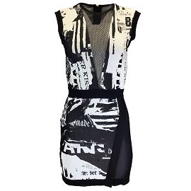 Balmain Black / White Newspaper Print Knit Dress Black