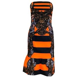 Autre Marque-Prada Orange Multi Printed Strapless Cotton Dress-Orange