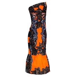 Autre Marque-Prada Vestido de algodão sem alças com múltiplas estampas laranja-Laranja