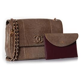 Autre Marque-Chanel, exotic lizard single flap bag-Brown,Green