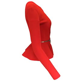 Autre Marque-Alexander McQueen rojo / Cárdigan con dobladillo peplum y detalle de cremallera plateado-Roja
