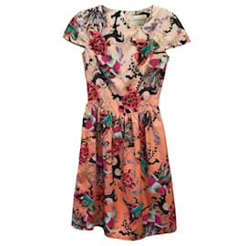Autre Marque-Mary Katrantzou Peach Multi Julie Printed Short Sleeved Dress-Multiple colors