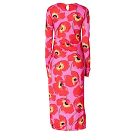 Autre Marque-Carolina Herrera Poppy Multi Long Sleeved Crewneck Ruched Wrap Dress-Multiple colors