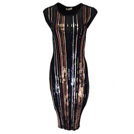 Autre Marque-Nina Ricci Navy Blue Multi Sequined Fitted Ribbed Knit Dress-Multiple colors
