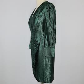 Maje-Green V-Neck Longsleeve Midi Dress-Green