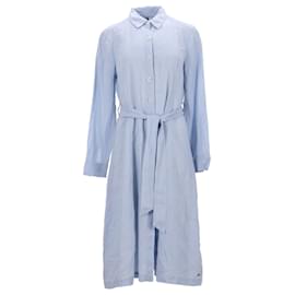 Tommy Hilfiger-Tommy Hilfiger Womens Essential Linen Shirt Dress in Light Blue Linen-Blue,Light blue