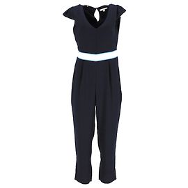 Tommy Hilfiger Womens V Neck Cap Sleeve Jumpsuit in Navy Blue Polyester Navy blue