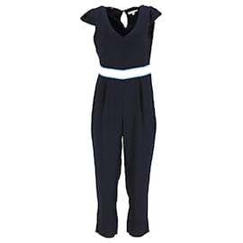 Tommy Hilfiger-Tommy Hilfiger Womens V Neck Cap Sleeve Jumpsuit in Navy Blue Polyester-Navy blue