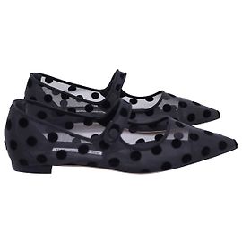 Manolo Blahnik Campari Dot Mesh Mary Jane Ballerine in velluto nero Nero