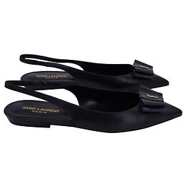 Saint Laurent Anais Bow Slingback-Flats aus schwarzem Leder Schwarz