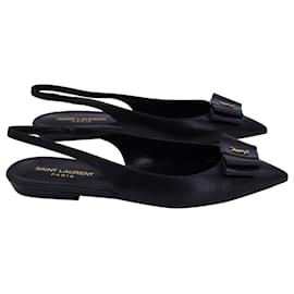 Saint Laurent-Saint Laurent Anais Bow Slingback Flats em couro preto-Preto