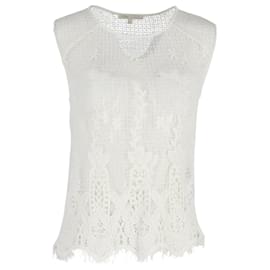 Maje-Maje Open-Knit Floral Sleeveless Top in White Cotton-White