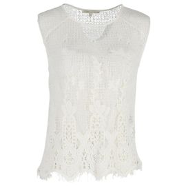 Top sin mangas floral de punto abierto Maje de algodón blanco Blanco