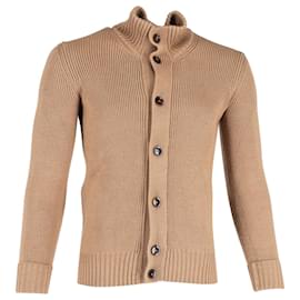 Tom Ford-Tom Ford Ribbed Cardigan in Brown Wool and Silk-Brown