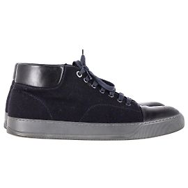 Lanvin Flannel Low-Top Sneakers in Navy Blue Suede Navy blue