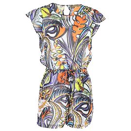 Macacão Emilio Pucci com Estampa Tropical em Seda Multicolor Multicor