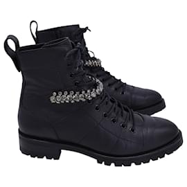 Jimmy Choo-Jimmy Choo Cruz Combat Boots with Crystals in Black Leather-Black