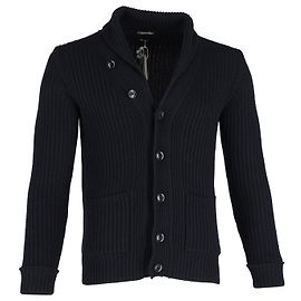Tom Ford Shawl Collar Ribbed Cardigan in Navy Blue Wool Navy blue