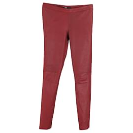 Maje-Pantalon Slim Maje en Cuir Rouge-Rouge